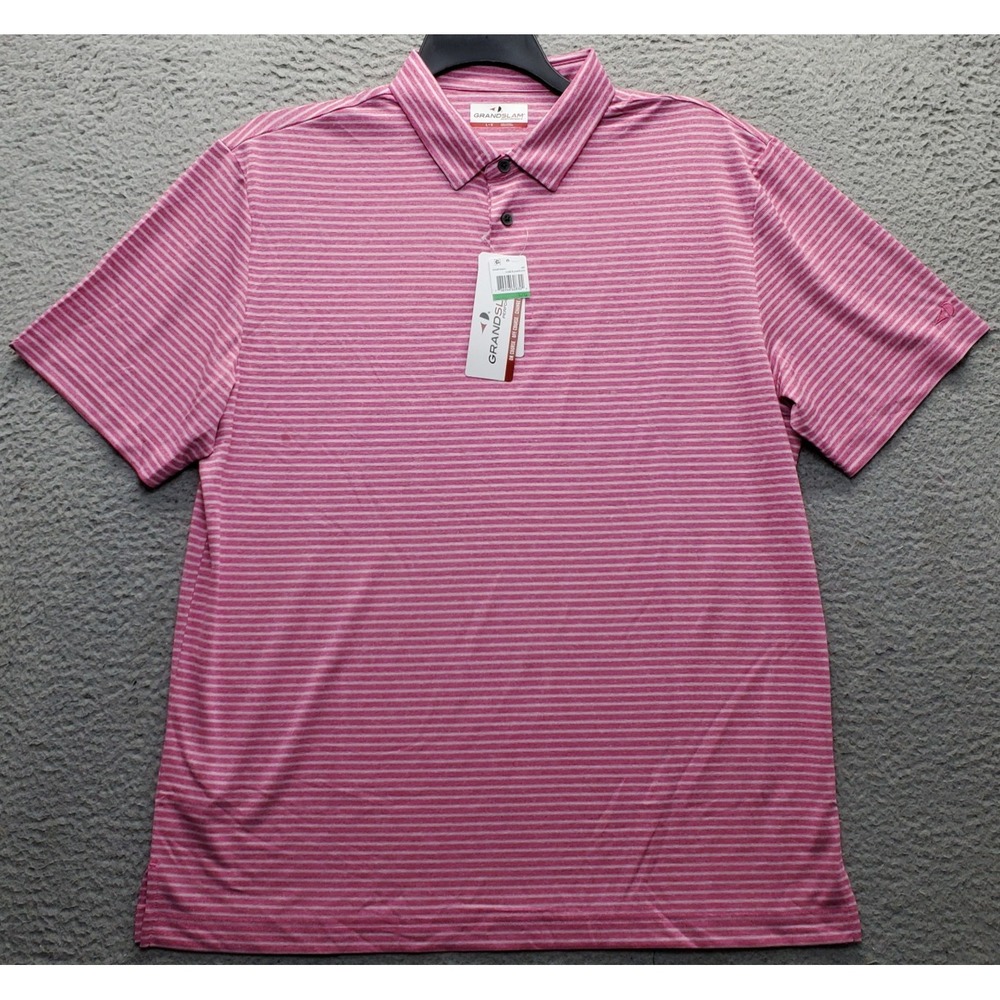 Grand Slam Golf Polo Shirt Mens Large Multi Striped Short Sleeve Stretch UPF 15+